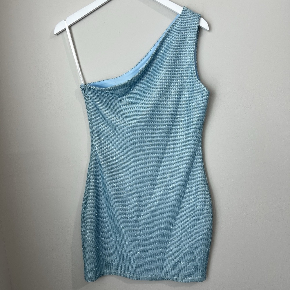 Revolve Superdown Tiffany Mini Dress Women's Size Medium Light Blue One Shoulder - Picture 3 of 11